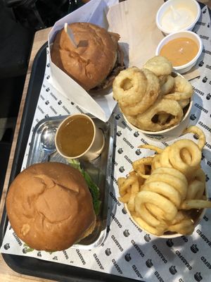 Onion rings and fries  at GrassfedVegan in South Brisbane