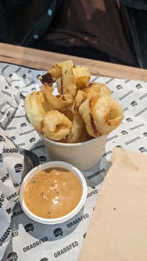 Onion rings and special sauce at GrassfedVegan in South Brisbane