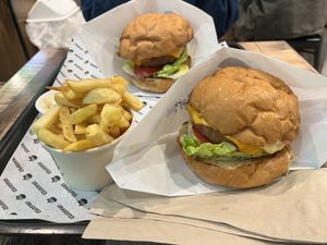 Classic burgers and fries and aioli   at GrassfedVegan in South Brisbane