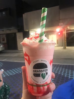 Strawberry milkshake  at GrassfedVegan in South Brisbane