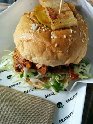 Spicy BBQ Pulled 'Pork' Burger at GrassfedVegan in South Brisbane