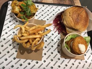 Buffalo cauliflower is delicious. Top left.  at GrassfedVegan in South Brisbane
