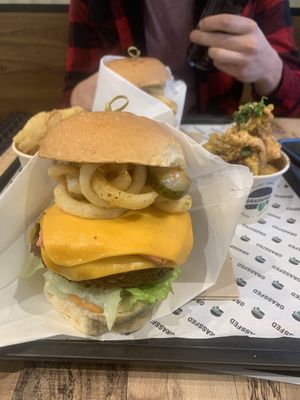 Burger and cauliflower wings at GrassfedVegan in South Brisbane