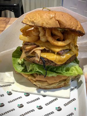 BFC burger. It’s a messy one! at GrassfedVegan in South Brisbane