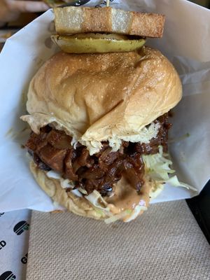 Spicy pork burger at GrassfedVegan in South Brisbane