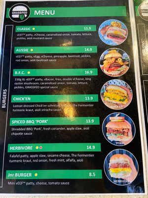 Menu at GrassfedVegan in South Brisbane