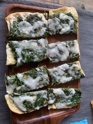 Cheesy spinach flat bread  at Gecko Republic Jungle Cafe in Koh Tao