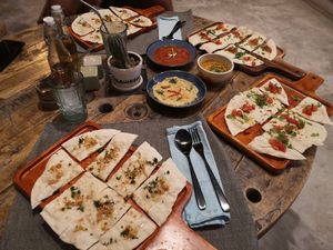 Tapas and bread Combo with Jungle Hummus, Curry and Red Pepper Dip at Gecko Republic Jungle Cafe in Koh Tao