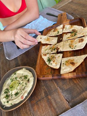 Garlic oil flat bread and dip  at Gecko Republic Jungle Cafe in Koh Tao