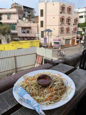 Veg noodles  at Mark's Cafe in Varanasi