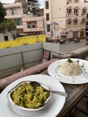 Aloo Gobbi and Jeera Rice  at Mark's Cafe in Varanasi