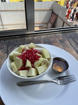 Breakfast fruit saladd  at Mark's Cafe in Varanasi
