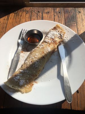 Amazing vegan cinnamon crepe at Mark's Cafe in Varanasi