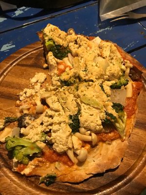Vegan pizza with the weird tofu-based cheese that was good at Where Else! in Koh Lanta