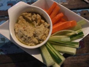 the hummus plate, with many vegetables to dip with at Where Else! in Koh Lanta