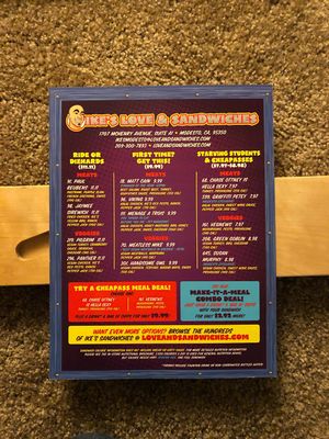 Menu side 1 at Ike's in Modesto