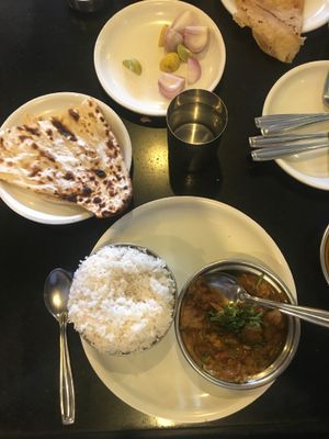 Aloo Gobi with plain naan bread at Hotel Shanthi Sagar in Udupi