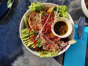 Buddha Bowl with Chickpea Steak at Le Chaudron in Montriond
