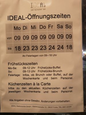 Opening hours at IDEAL in Fulda