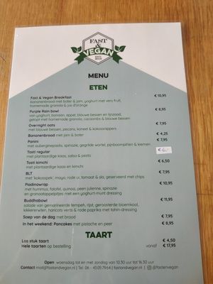 Updated menu card at Fast & Vegan in The Hague