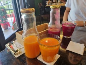 Sunset (front) and Heart Beat - fresh juices at Botanist Cafe in Malacca