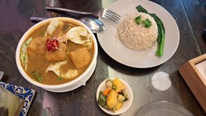 Vegetable curry with rice at Botanist Cafe in Malacca