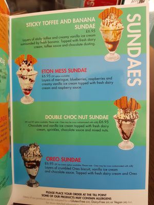 Double Choc Nut Sundae and Oreo Sundae at Cadwaladers in Porthmadog