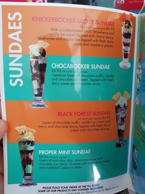 Knickerbocker Glory Sundae, Chockabocker Sundae and Black Forest Sundae at Cadwaladers in Porthmadog