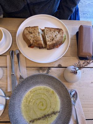 Chicken,p club on sour dough, potato and leek soup   at Jaunty Goat Coffee - Northgate St in Chester