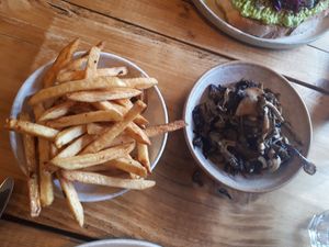 Sauteed mushrooms and fries at Jaunty Goat Coffee - Northgate St in Chester