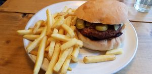 Burger and fries at Jaunty Goat Coffee - Northgate St in Chester