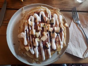 Pancakes with jam and cream at Jaunty Goat Coffee - Northgate St in Chester