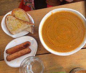 Tom soup and sausage  at Jaunty Goat Coffee - Northgate St in Chester