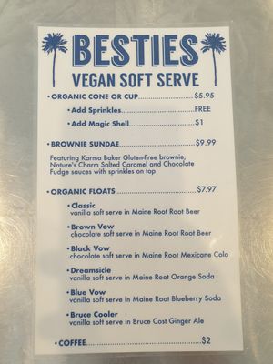 Menu at BESTIES Vegan Paradise - Hollywood in Hollywood