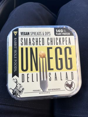 Premade “eggless” salad made from chickpeas. Soooooo good!!!  at BESTIES Vegan Paradise - Hollywood in Hollywood