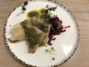 Omega seed crusted tofu with celeriac  at Stem & Glory in London