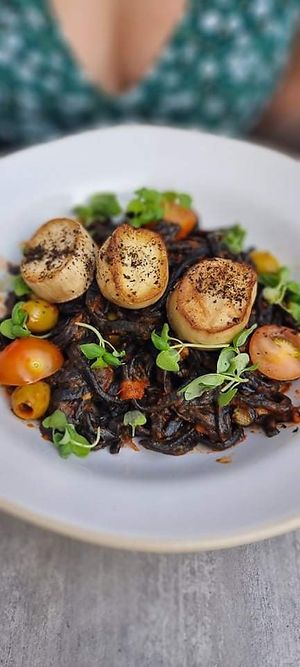 Activated Charcoal linguine, very allergy friendly staff at Stem & Glory in London