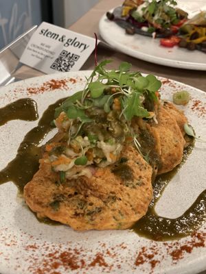 Kimchi pancakes   at Stem & Glory in London