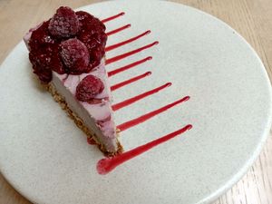 Raw raspberry cheesecake at Stem & Glory in London