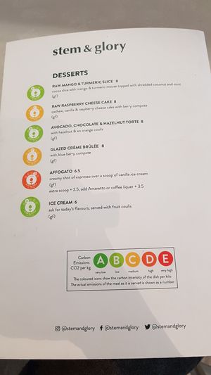 Menu at Stem & Glory in London