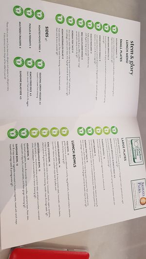 Menu at Stem & Glory in London