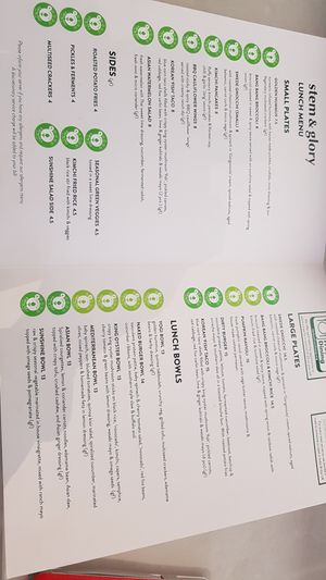 Menu at Stem & Glory in London