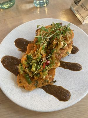 Kimchi pancakes - delicious! #Veganuary at Stem & Glory in London