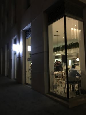 Outside on a January evening  at Stem & Glory in London