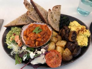 Full english vegan breakfast at Stem & Glory in London