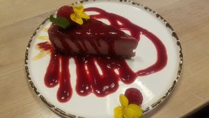 Raspberry cheesecake at Stem & Glory in London