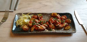 Patatas Bravas (partially eaten, before I remembered to photograph! 😁) at Stem & Glory in London