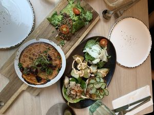 Luxury lasagne and mushroom & tempeh burger   at Stem & Glory in London