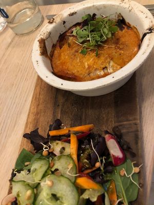 vegetable lasagne at Stem & Glory in London