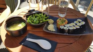 Much of their vegan selection - miso, edamame, tatar, cucumber/shinko/avocado sushi at Yooji's Sushi - Josef in Zurich